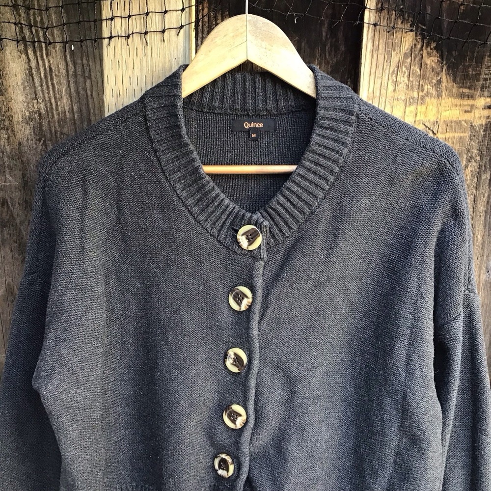 Quince Women's Organic Cotton Cropped Cardigan Charcoal Gray Size Medium - Picture 2 of 6